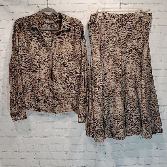 Kate Hill plus size skirt and blouse animal print set - Picture 1 of 11